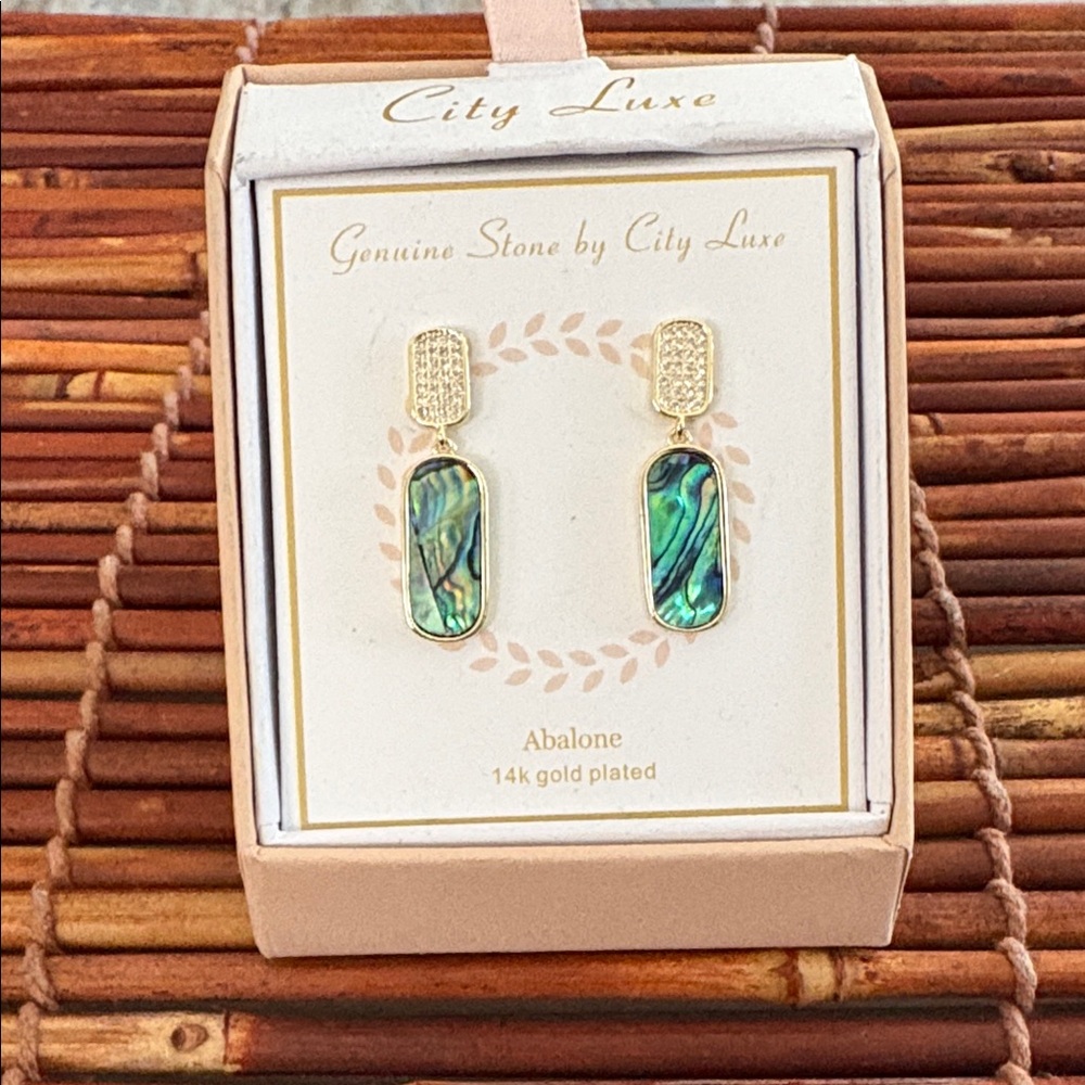 Abalone Post Dangle Earrings with Gold Plated Accents City Luxe NIB